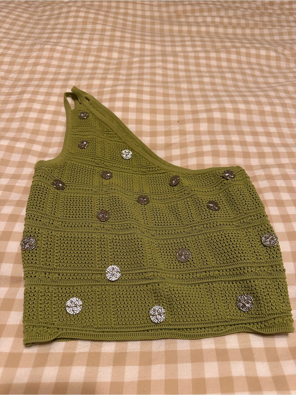 Source Unknown Olive Green Asymmetrical Crochet Fringe Dress Set - Picture 3 of 6